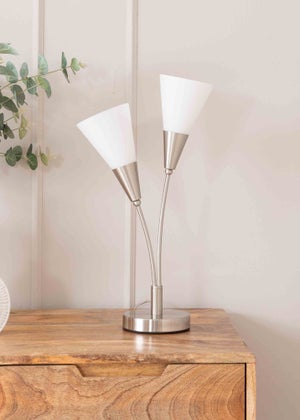 ValueLights Kristina  Silver Table Lamp with White Uplighter Shade (48.5cm x 13cm x 14cm)