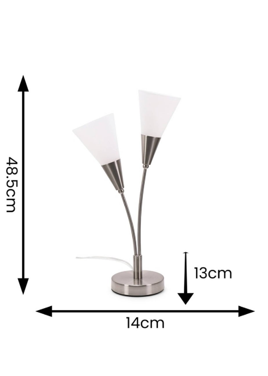 ValueLights Kristina  Silver Table Lamp with White Uplighter Shade (48.5cm x 13cm x 14cm)