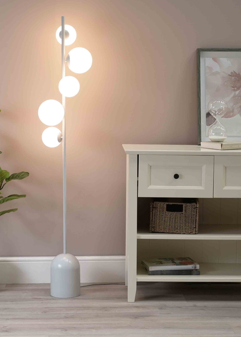 ValueLights Marlow  Grey Floor Lamp with White Globe Shade