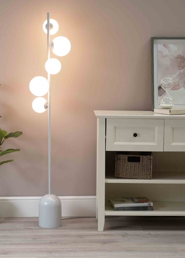 ValueLights Marlow  Grey Floor Lamp with White Globe Shade