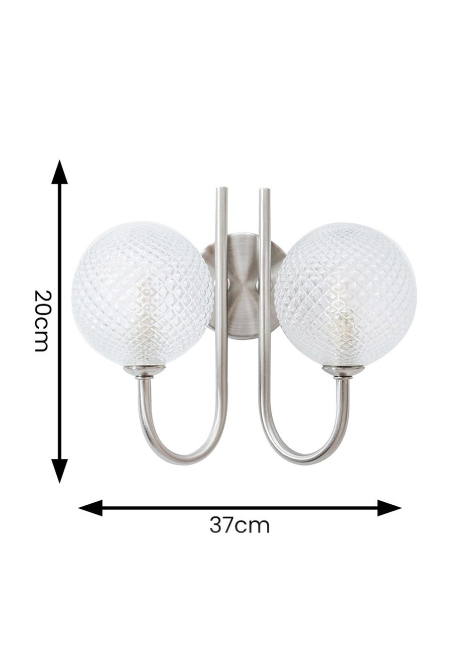 ValueLights Elle Brushed Silver Wall Light with Clear Globe Shade (20cm x 24cm x 13.5cm)