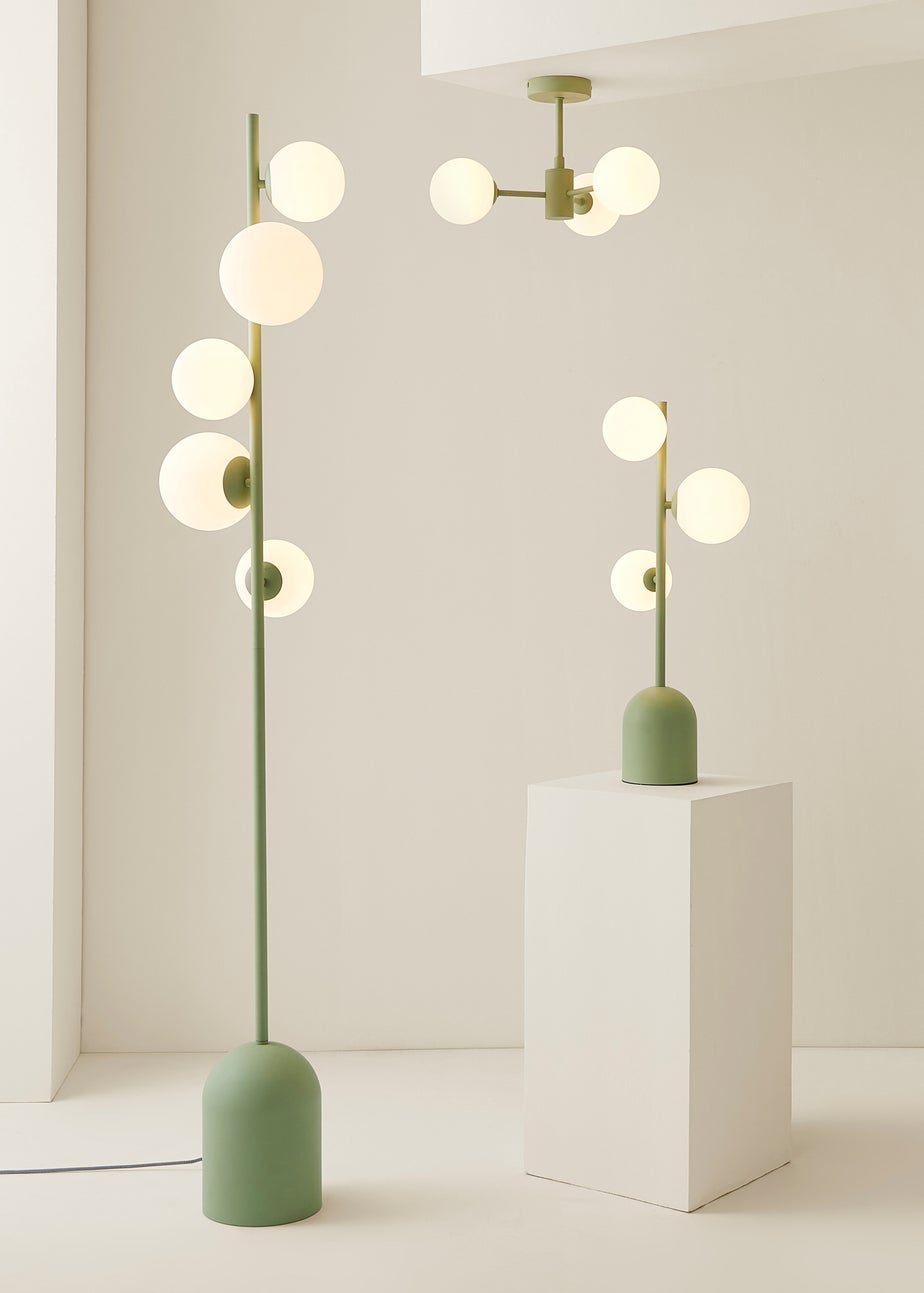 ValueLights Marlow Sage Green Table Lamp with White Globe Shade