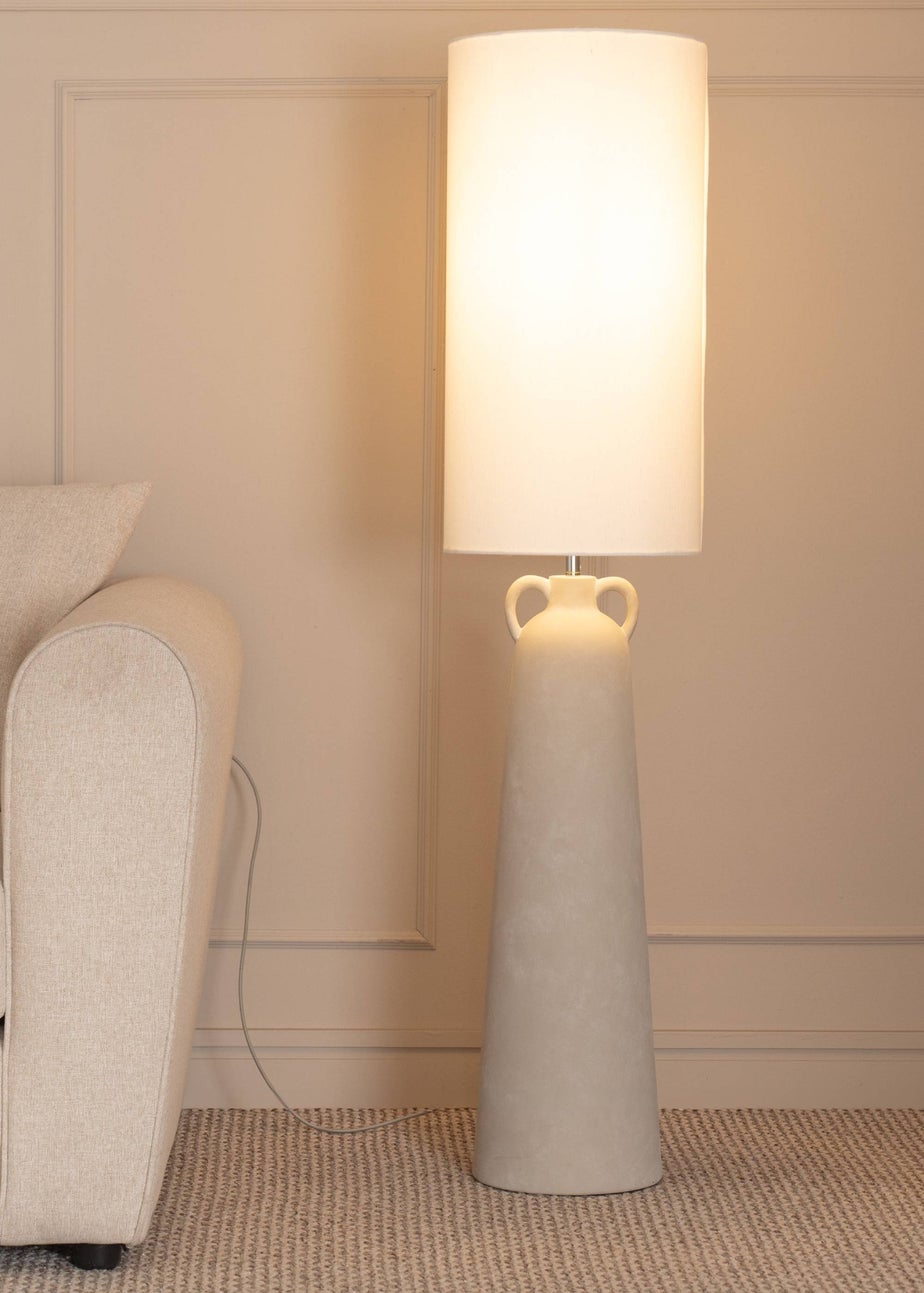 ValueLights Grayson Cement Effect Natural Floor Lamp with Cream Drum Shade