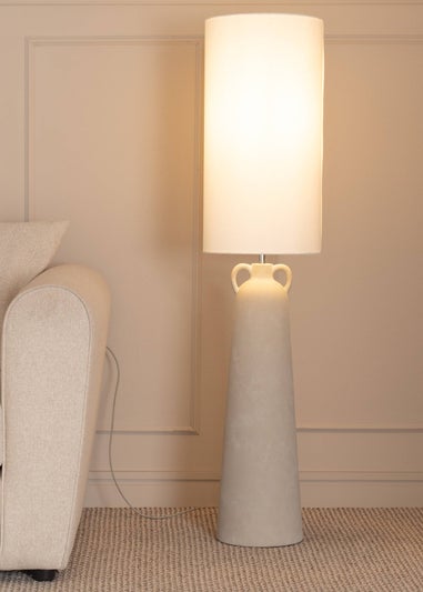 ValueLights Grayson Cement Effect Natural Floor Lamp with Cream Drum Shade