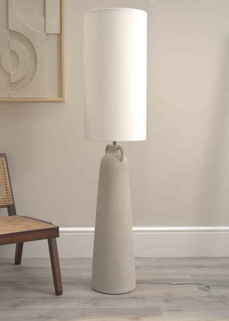 ValueLights Grayson Cement Effect Natural Floor Lamp with Cream Drum Shade