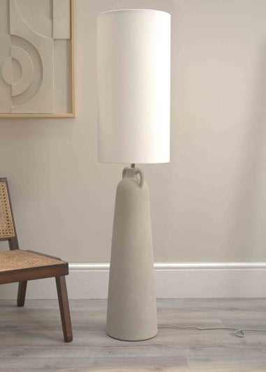 ValueLights Grayson Cement Effect Natural Floor Lamp with Cream Drum Shade