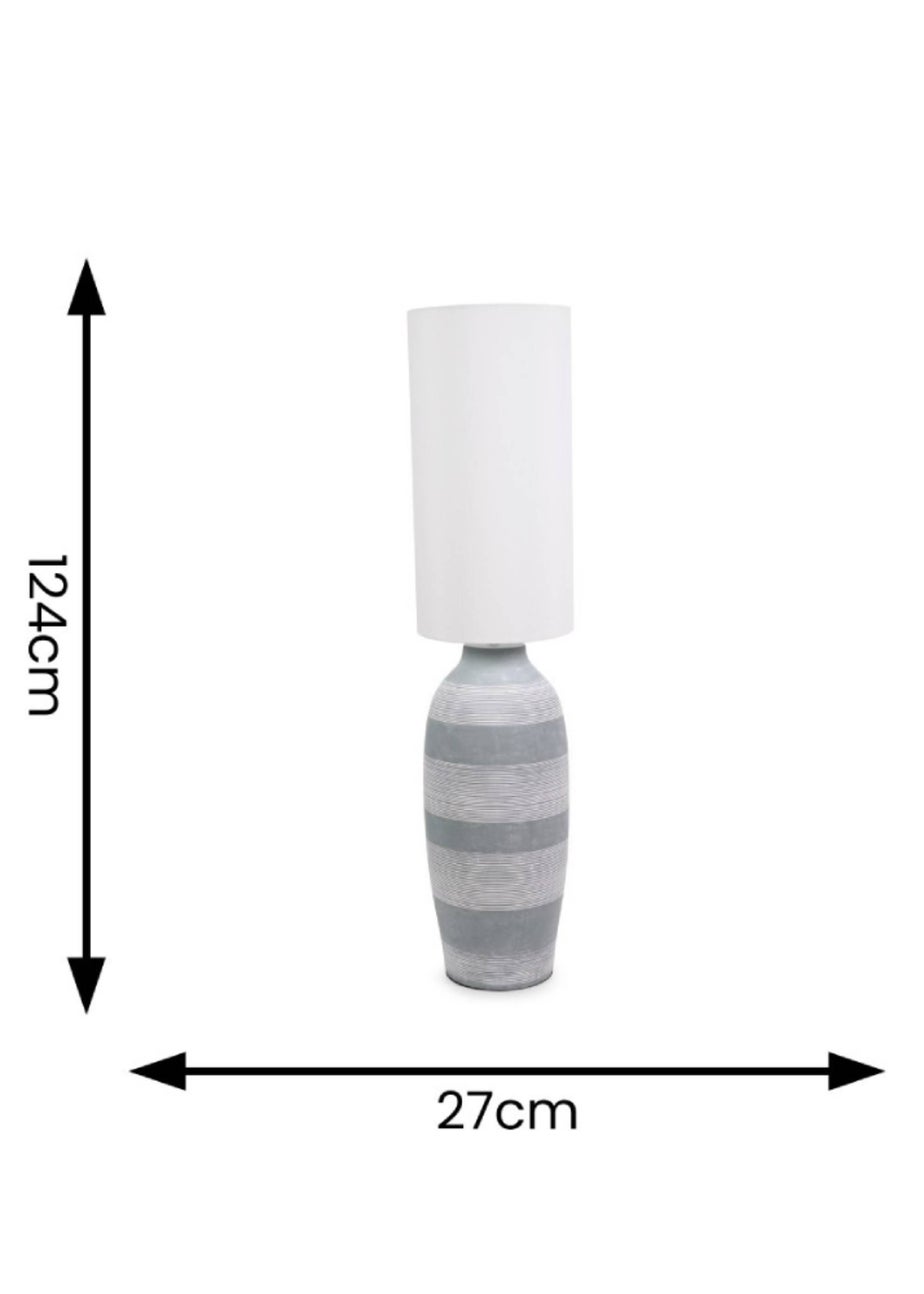 ValueLights Deegan Cement Effect Grey Floor Lamp with Cream Drum Shade