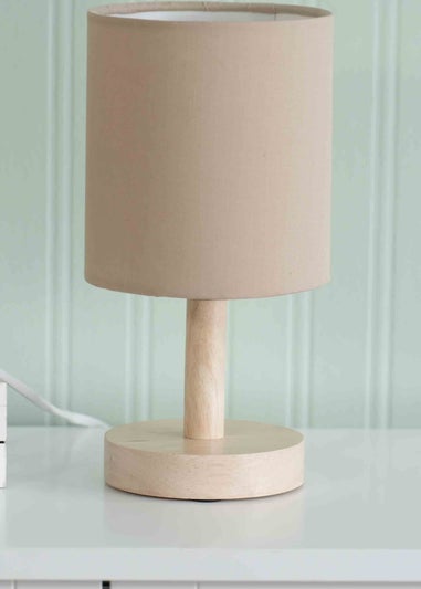 ValueLights Pair Oak Natural Table Lamp with Natural Drum Shade