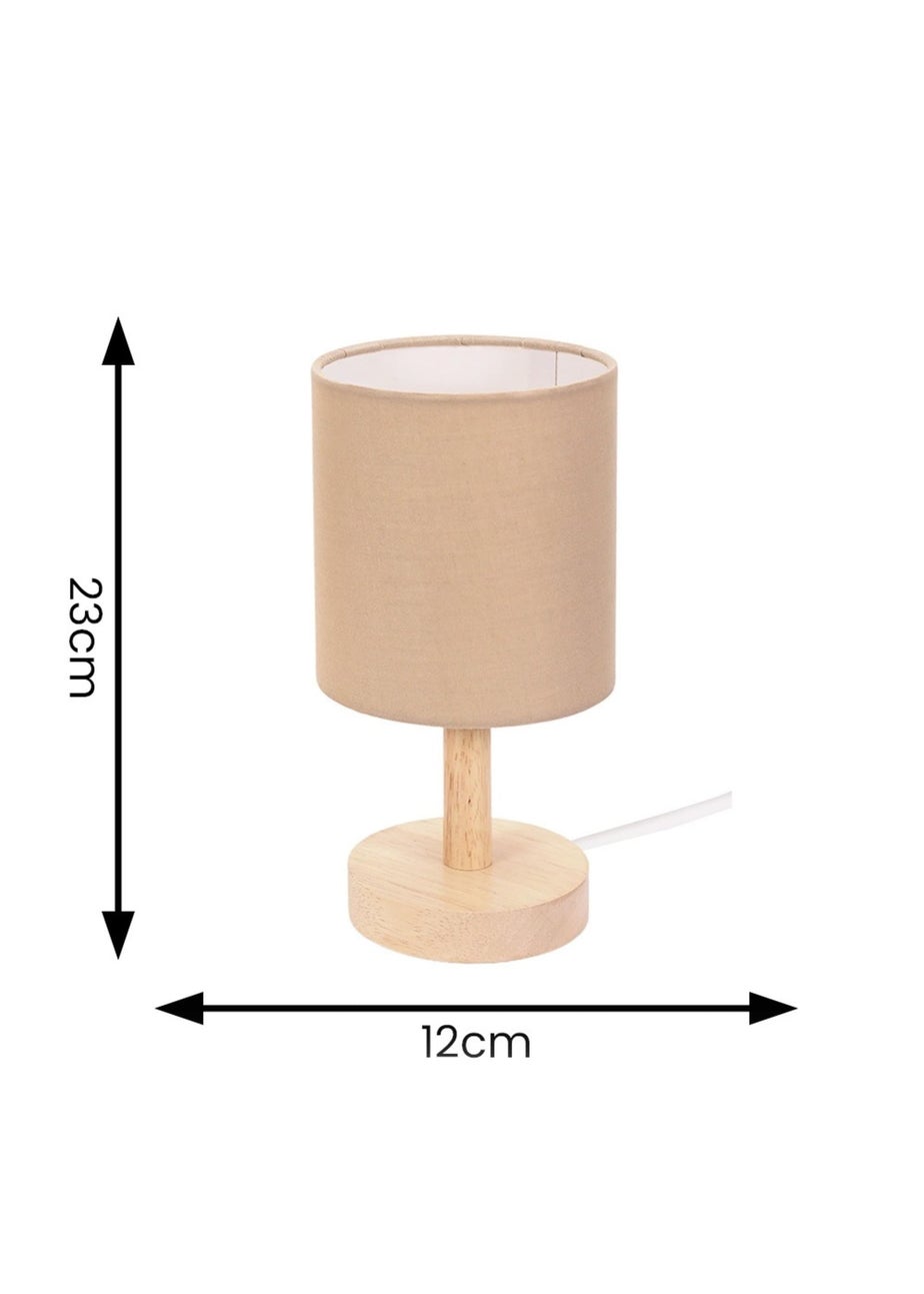 ValueLights Pair Oak Natural Table Lamp with Natural Drum Shade
