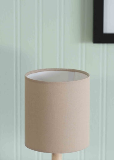 ValueLights Pair Oak Natural Table Lamp with Natural Drum Shade