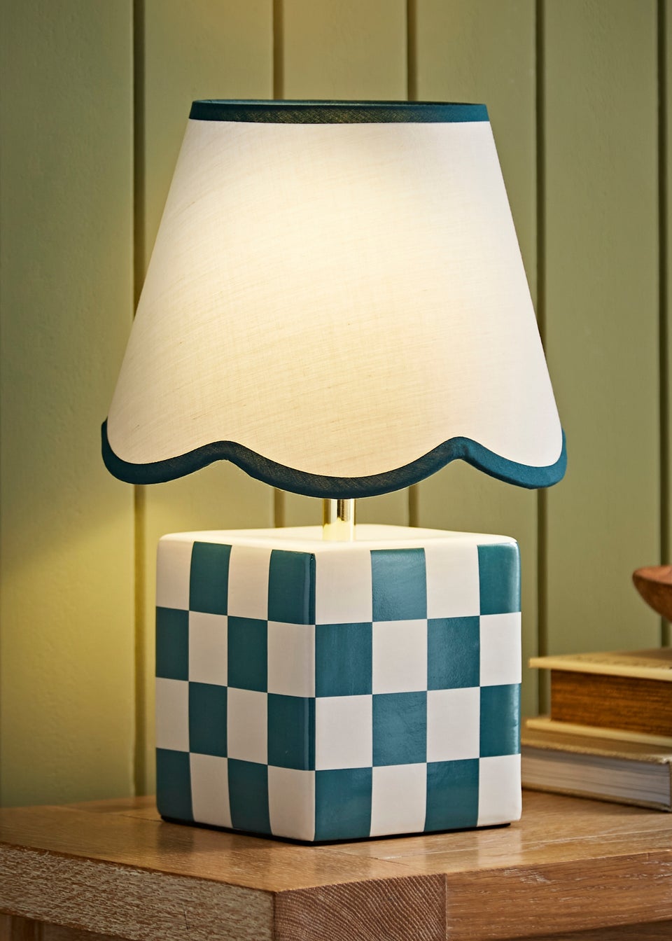 ValueLights Evie Gloss Green Table Lamp with Cream Tapered Shade