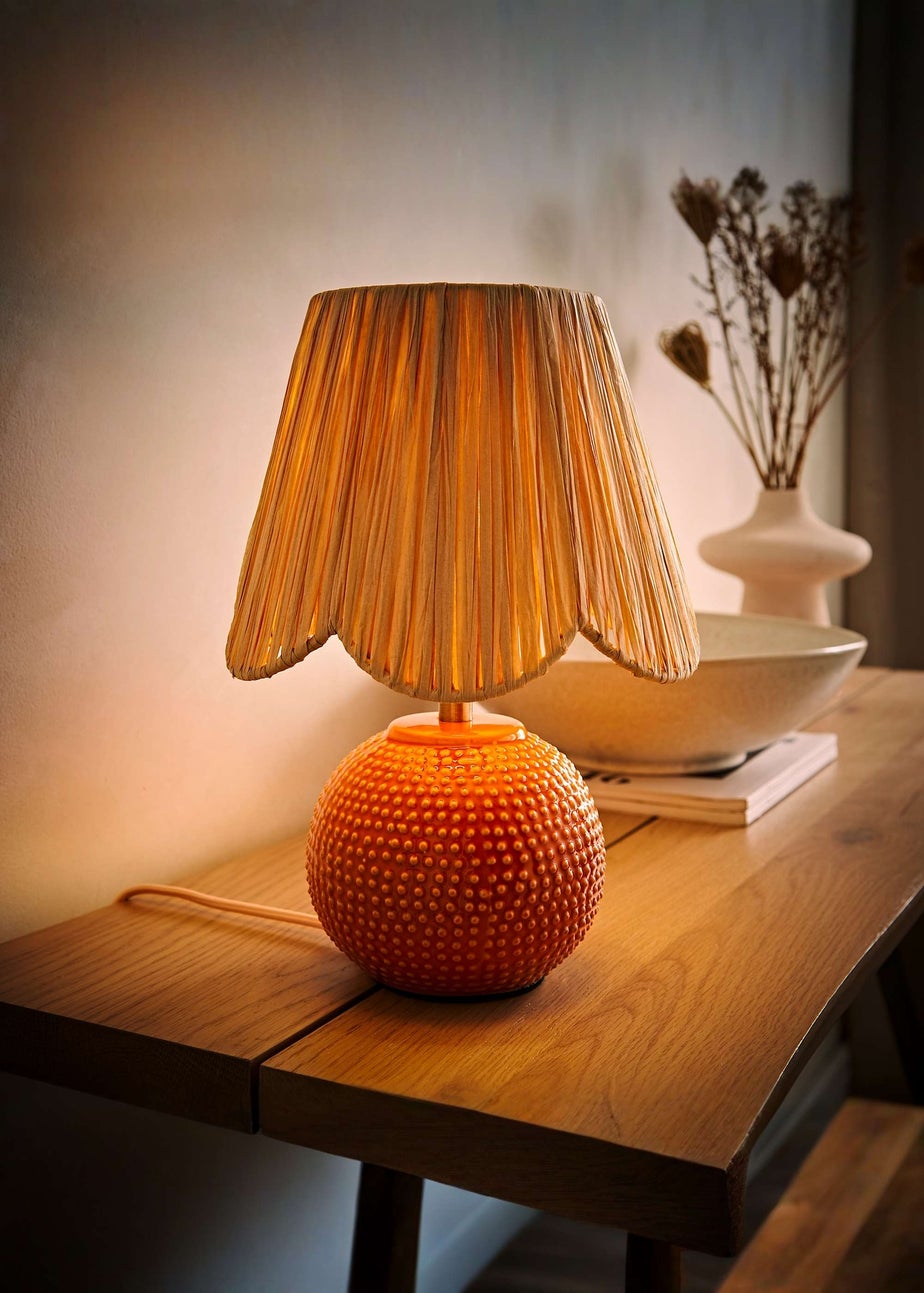 ValueLights Sebby Gloss Orange Table Lamp with Natural Tapered Shade