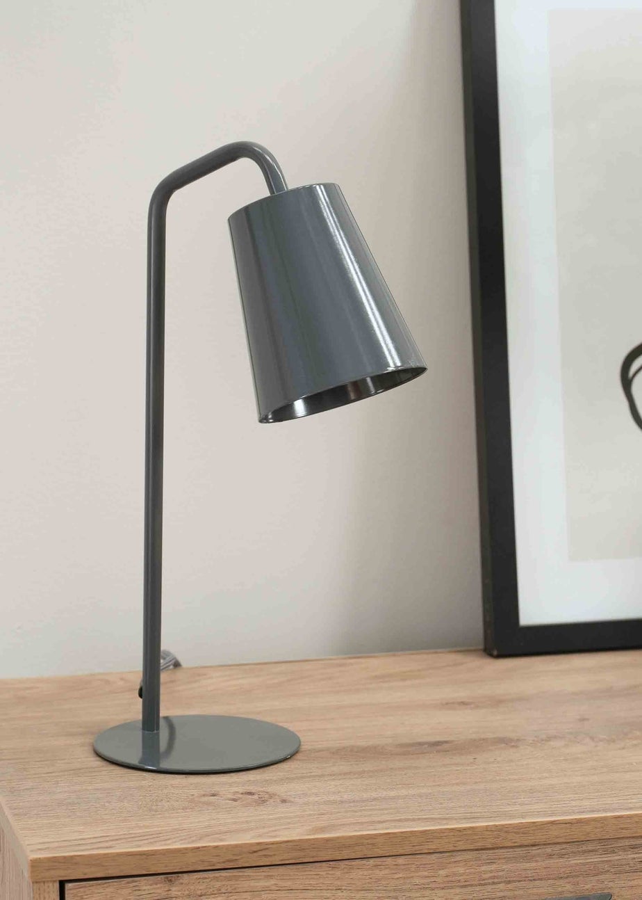 ValueLights Bibi Gloss Grey Table Lamp with Grey Tapered Shade