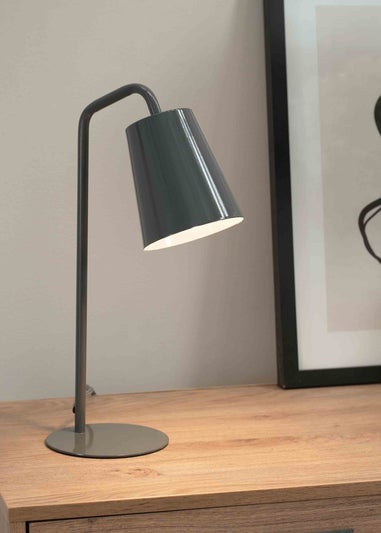 ValueLights Bibi Gloss Grey Table Lamp with Grey Tapered Shade