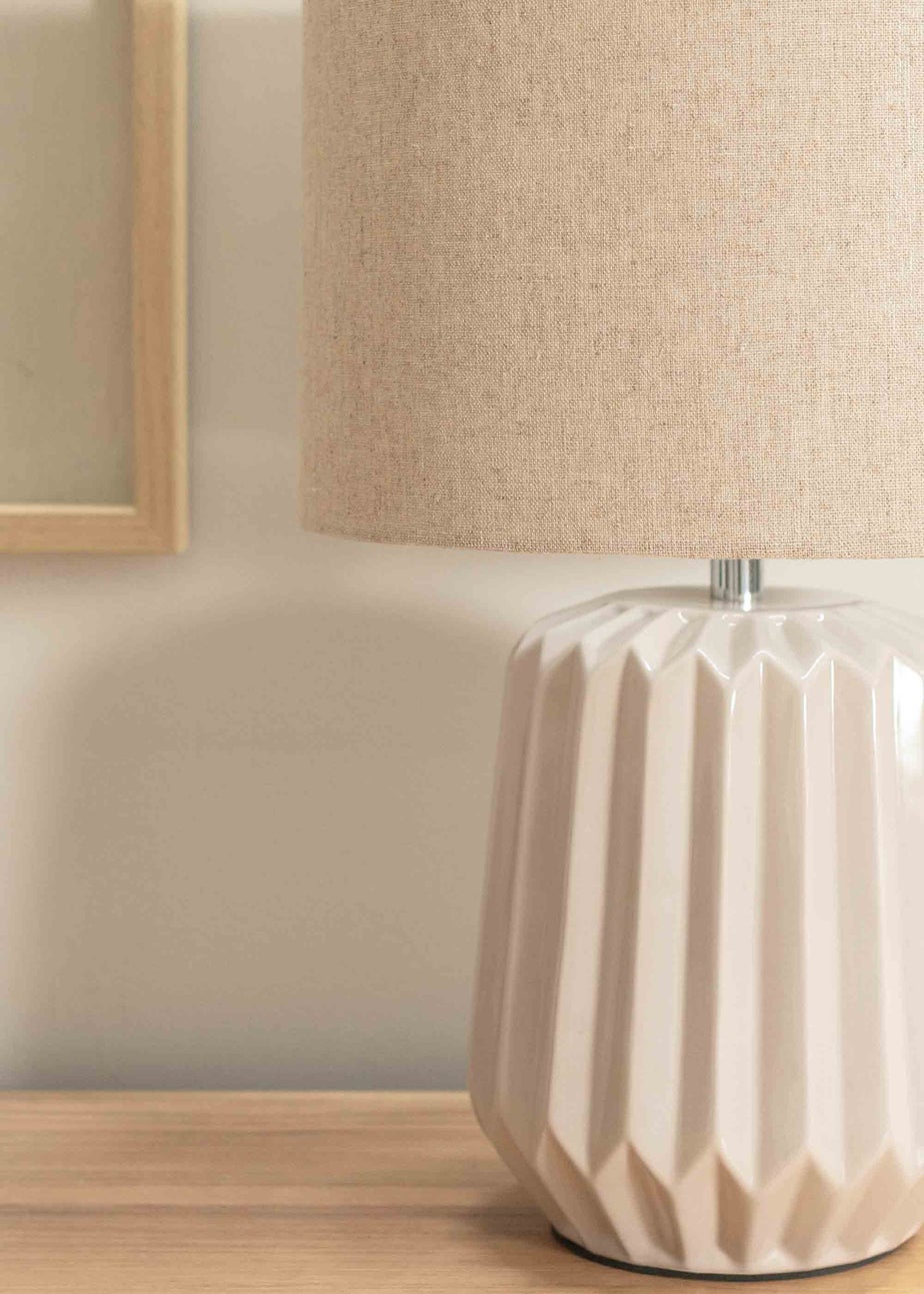 ValueLights Zak Gloss Stone Table Lamp with Cream Drum Shade