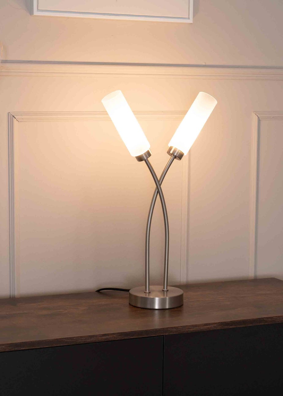 ValueLights Maya Brushed Silver Table Lamp with White Drum Shade