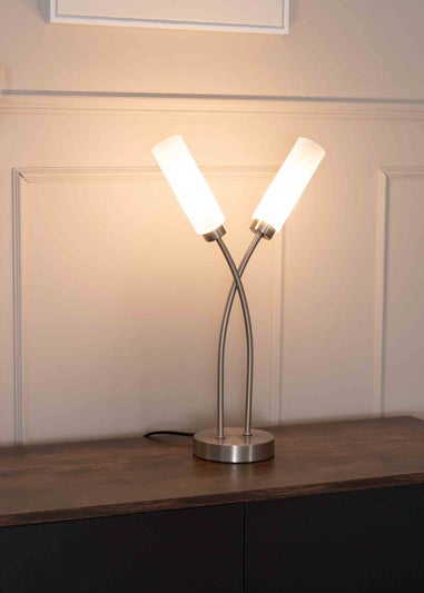 ValueLights Maya Brushed Silver Table Lamp with White Drum Shade
