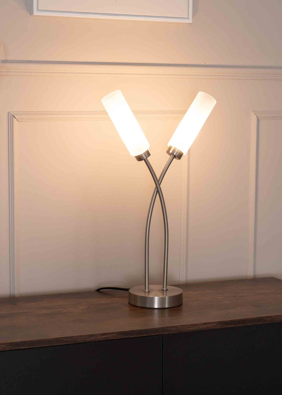 ValueLights Maya Brushed Silver Table Lamp with White Drum Shade