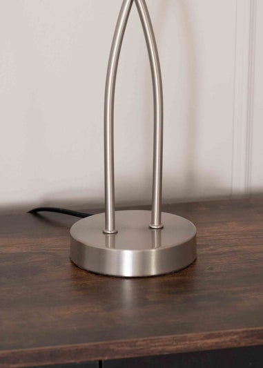 ValueLights Maya Brushed Silver Table Lamp with White Drum Shade