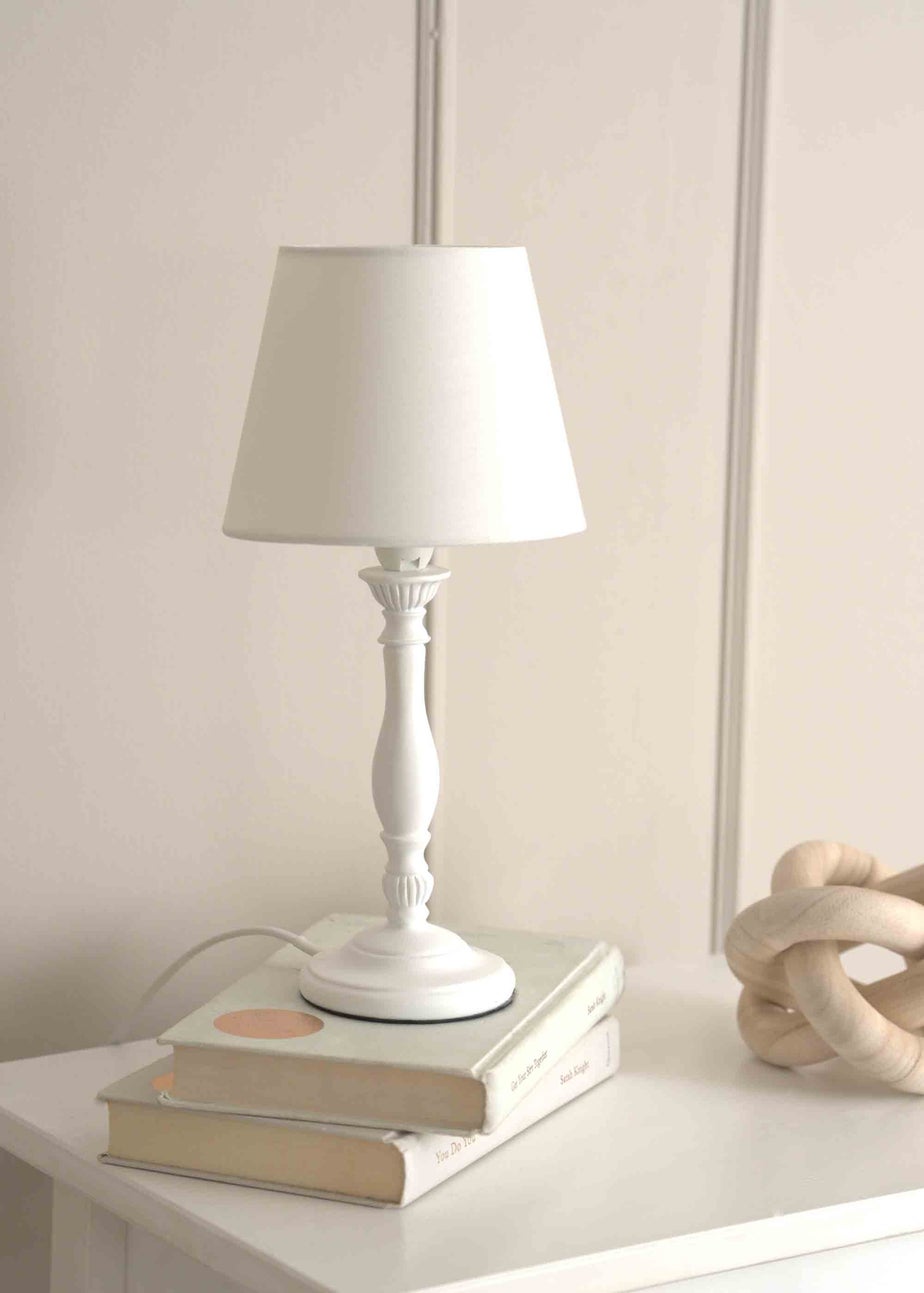 ValueLights Sara  White Table Lamp with Cream Tapered Shade (32cm x 15cm x 15cm)