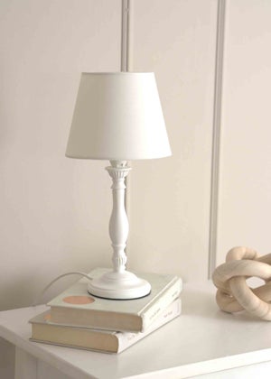 ValueLights Sara White Table Lamp with Cream Tapered Shade (32cm x 15cm x 15cm)