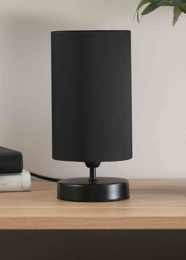 ValueLights Francis Dimmable Matte Black Table Lamp with Black Drum Shade