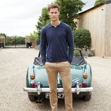 Threadbare Navy Trophy Neck Knitted Long Sleeve Polo Jumper