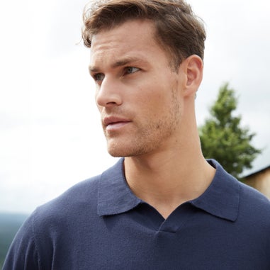 Threadbare Navy Trophy Neck Knitted Long Sleeve Polo Jumper