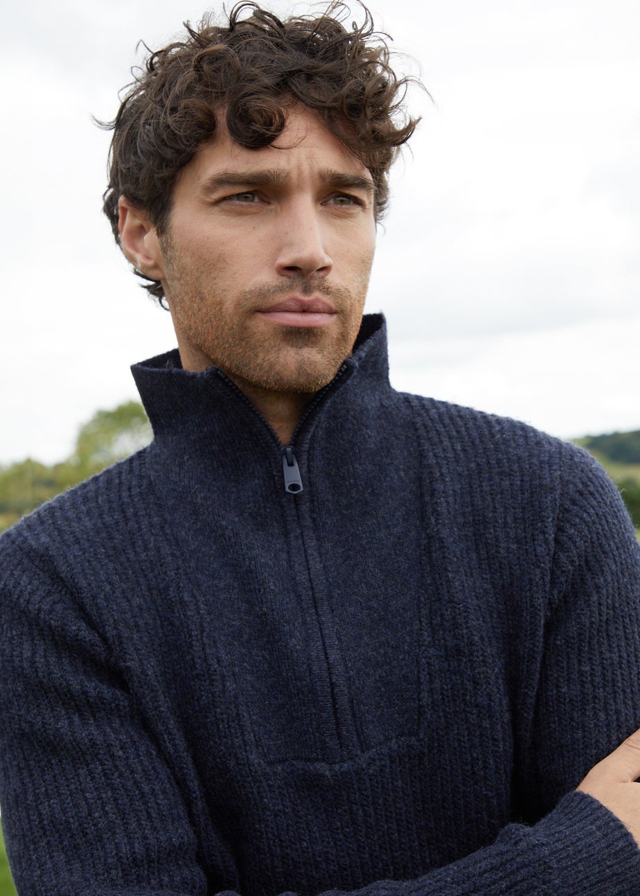 Threadbare Navy Quarter Zip Knitted Jumper