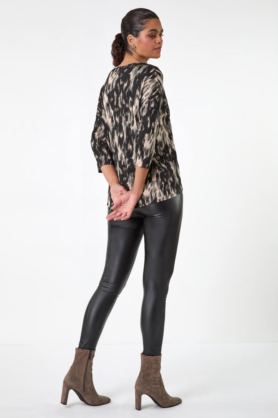 Roman Black Abstract Print Stretch Jersey Top