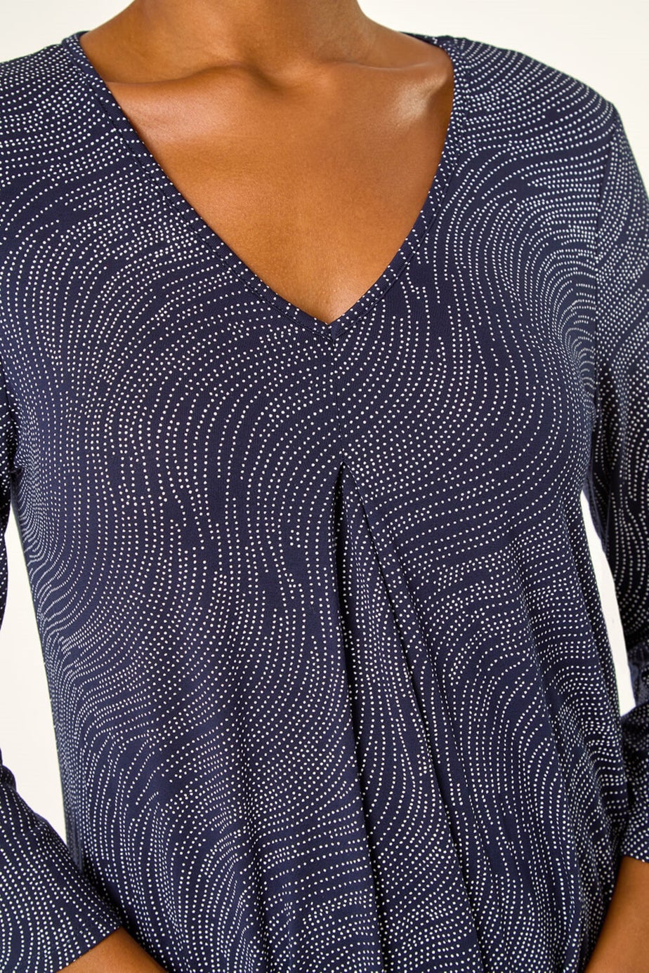 Roman Navy Spot Print Pleat Front Tunic Top