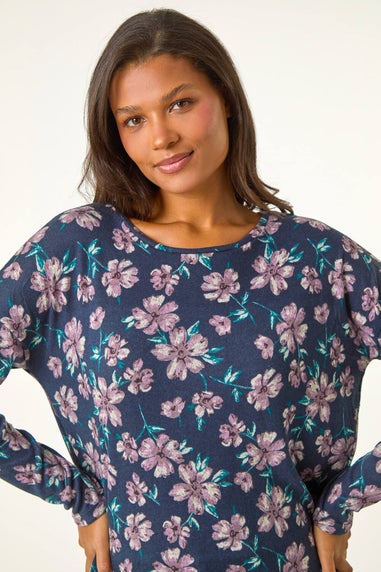 Roman Navy Floral Print Soft Touch Top