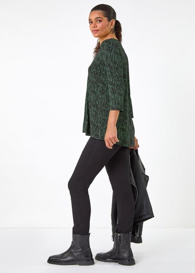 Roman Green Spot Print Pleat Front Tunic Top