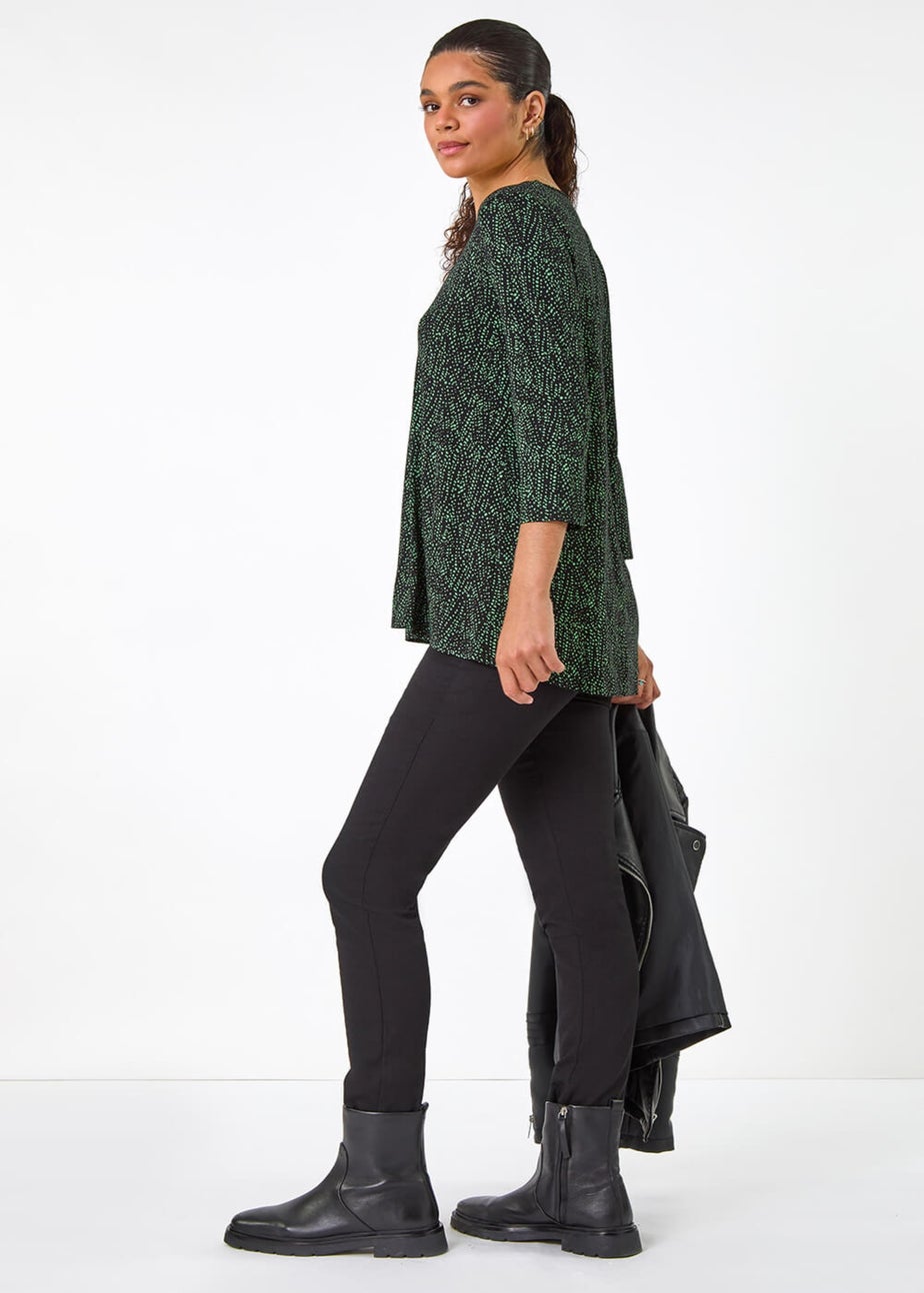 Roman Green Spot Print Pleat Front Tunic Top