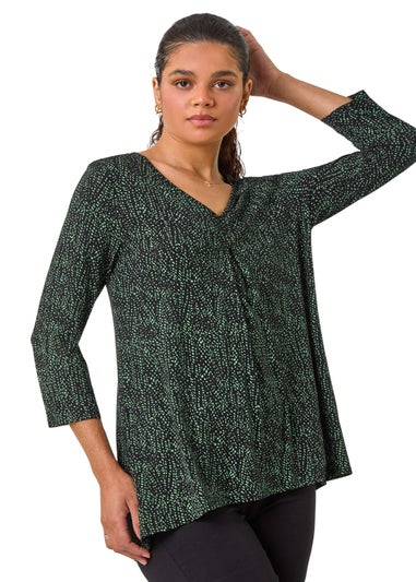 Roman Green Spot Print Pleat Front Tunic Top