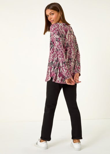 Roman Maroon Floral Ikat Print Ribbed Top