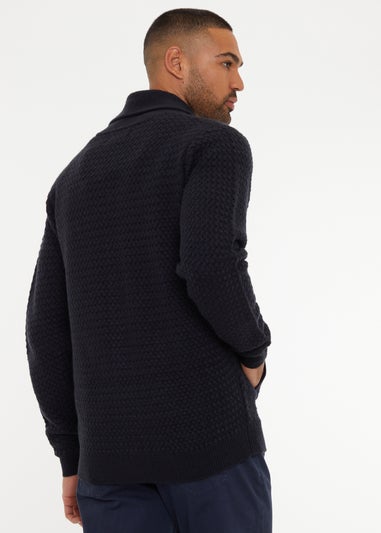 Threadbare Navy Shawl Collar Knitted Cardigan