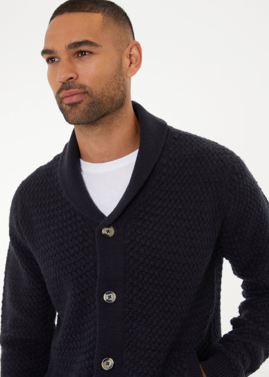 Threadbare Navy Shawl Collar Knitted Cardigan