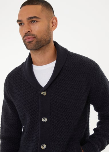 Threadbare Navy Shawl Collar Knitted Cardigan