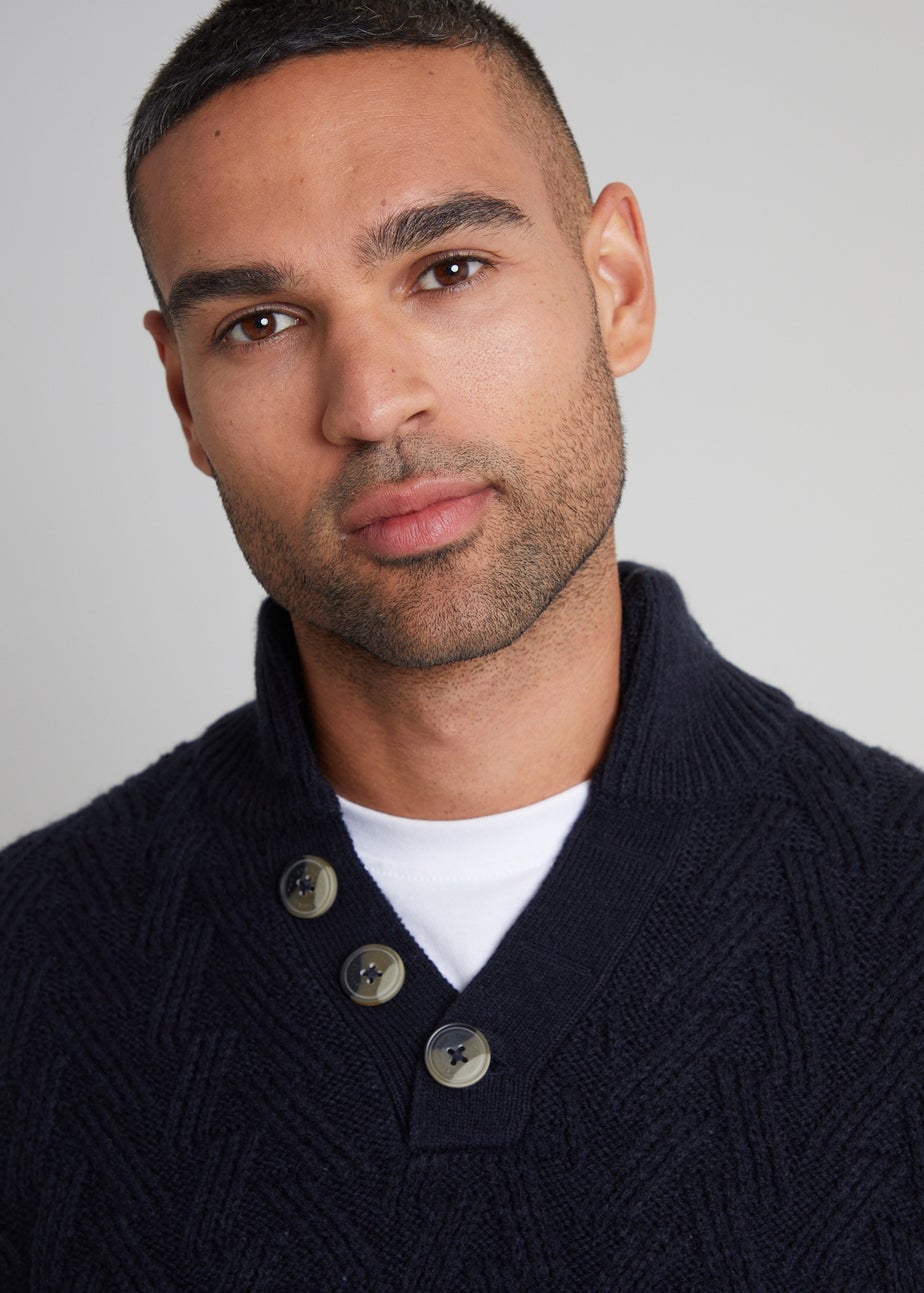 Threadbare Navy Button Up Funnel Neck Jumper