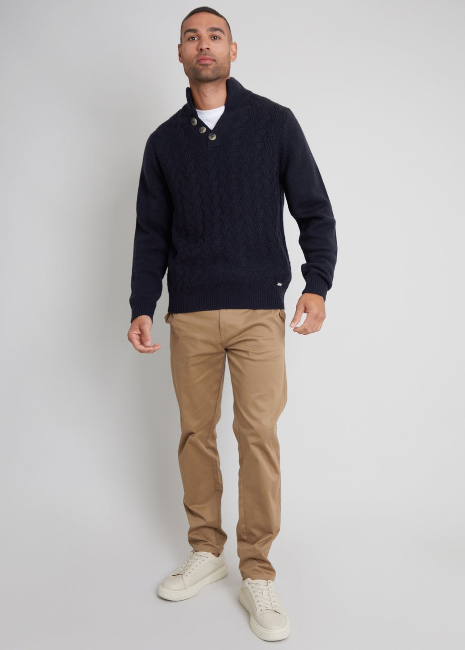 Threadbare Navy Button Up Funnel Neck Jumper