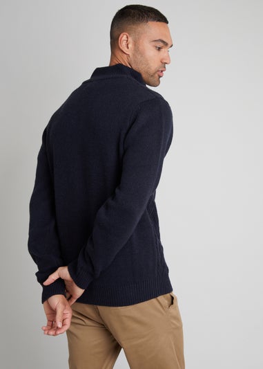 Threadbare Navy Button Up Funnel Neck Jumper