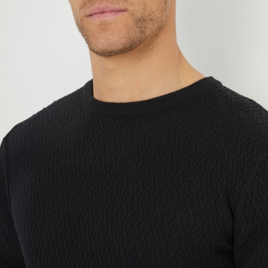 Threadbare Black Mini Cable Knit Crew Neck Jumper