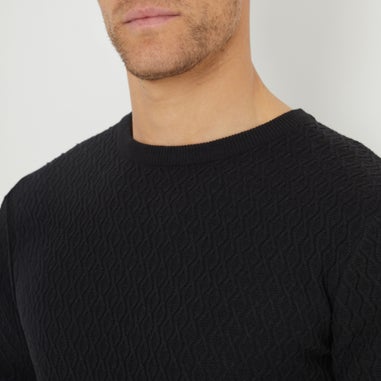 Threadbare Black Mini Cable Knit Crew Neck Jumper