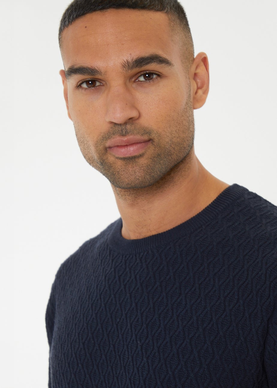 Threadbare Navy Mini Cable Knit Crew Neck Jumper