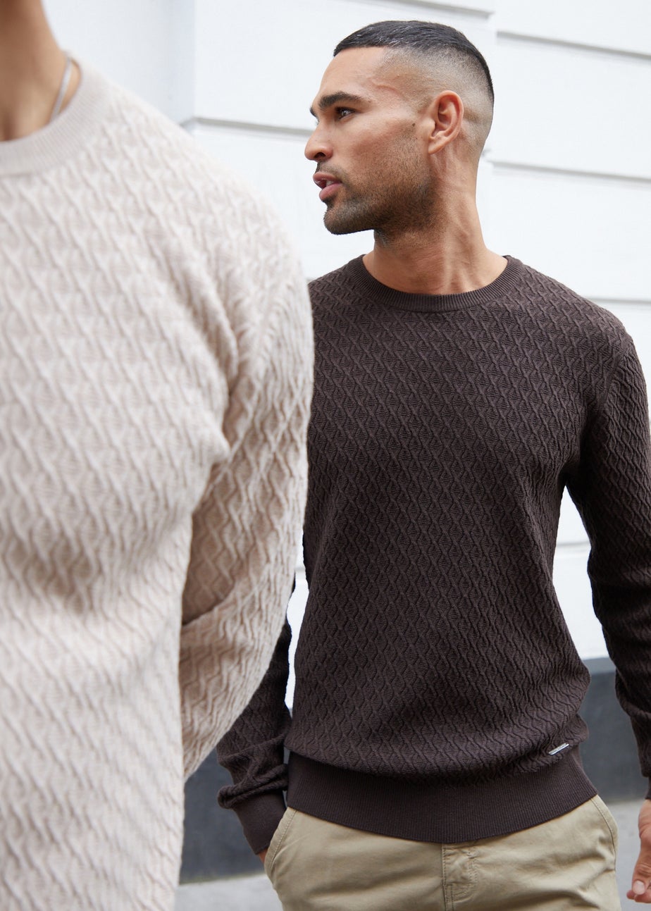 Threadbare Chocolate Mini Cable Knit Crew Neck Jumper