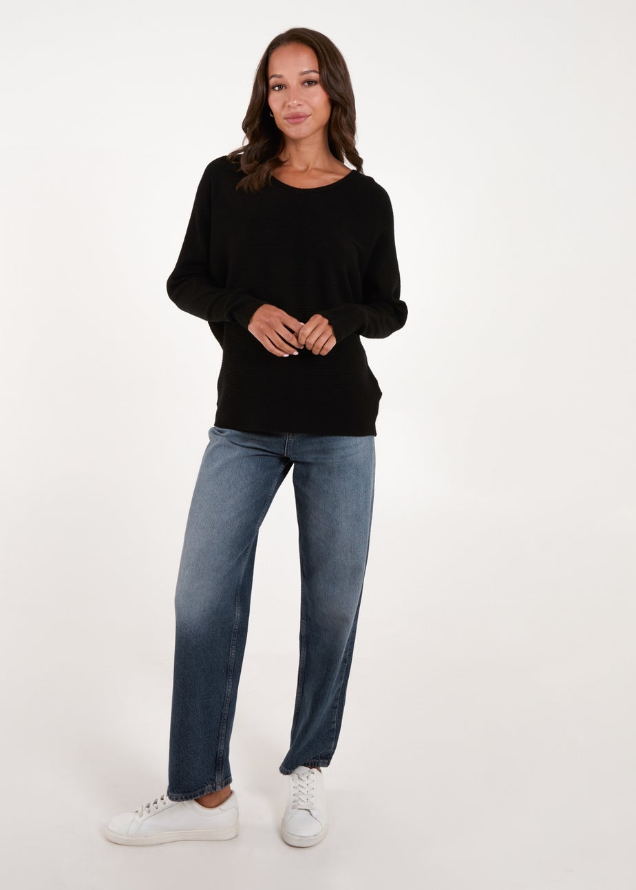 Blue Vanilla Black V Neck Ribbed Jumper