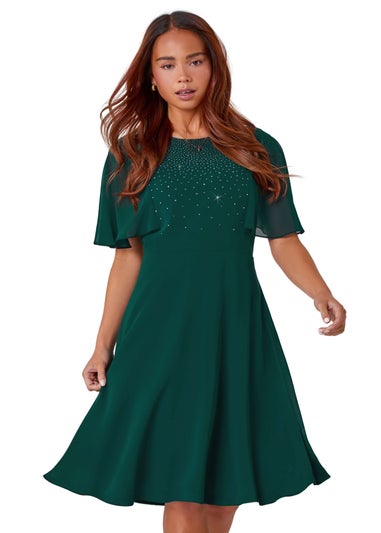 Roman Green Petite Embellished Skater Dress
