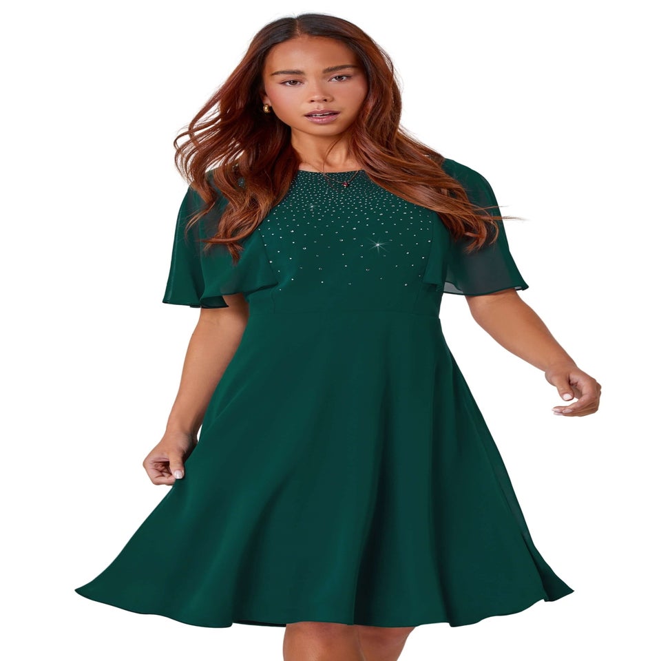 Roman Green Petite Embellished Skater Dress