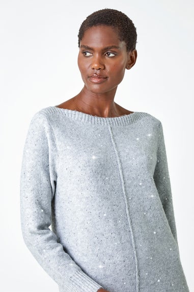 Roman Grey Sequin Embellished Stretch Jumper Dress
